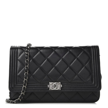 Chanel Lambskin Quilted Boy Wallet On Chain WOC Black 1 of 11