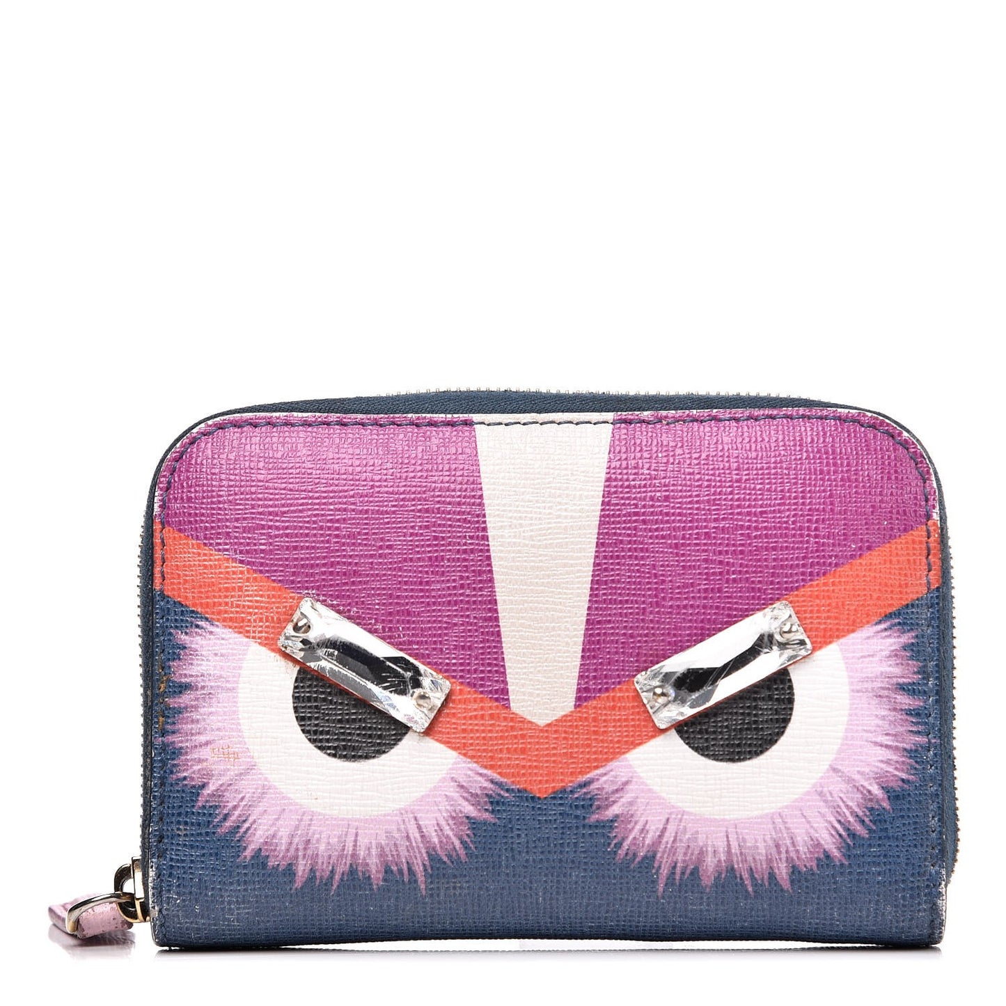 Vitello Elite Crystal Eye Monster Mini Zip Around Wallet Cobalt Lavender Pink