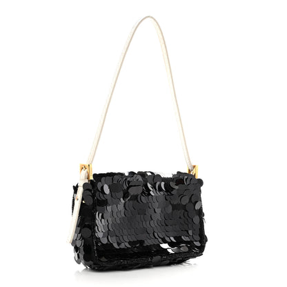 Fendi Satin Sequin Paillettes Elaphe Plexiglass Mini Baguette 1997 Black Avorio 3 of 12