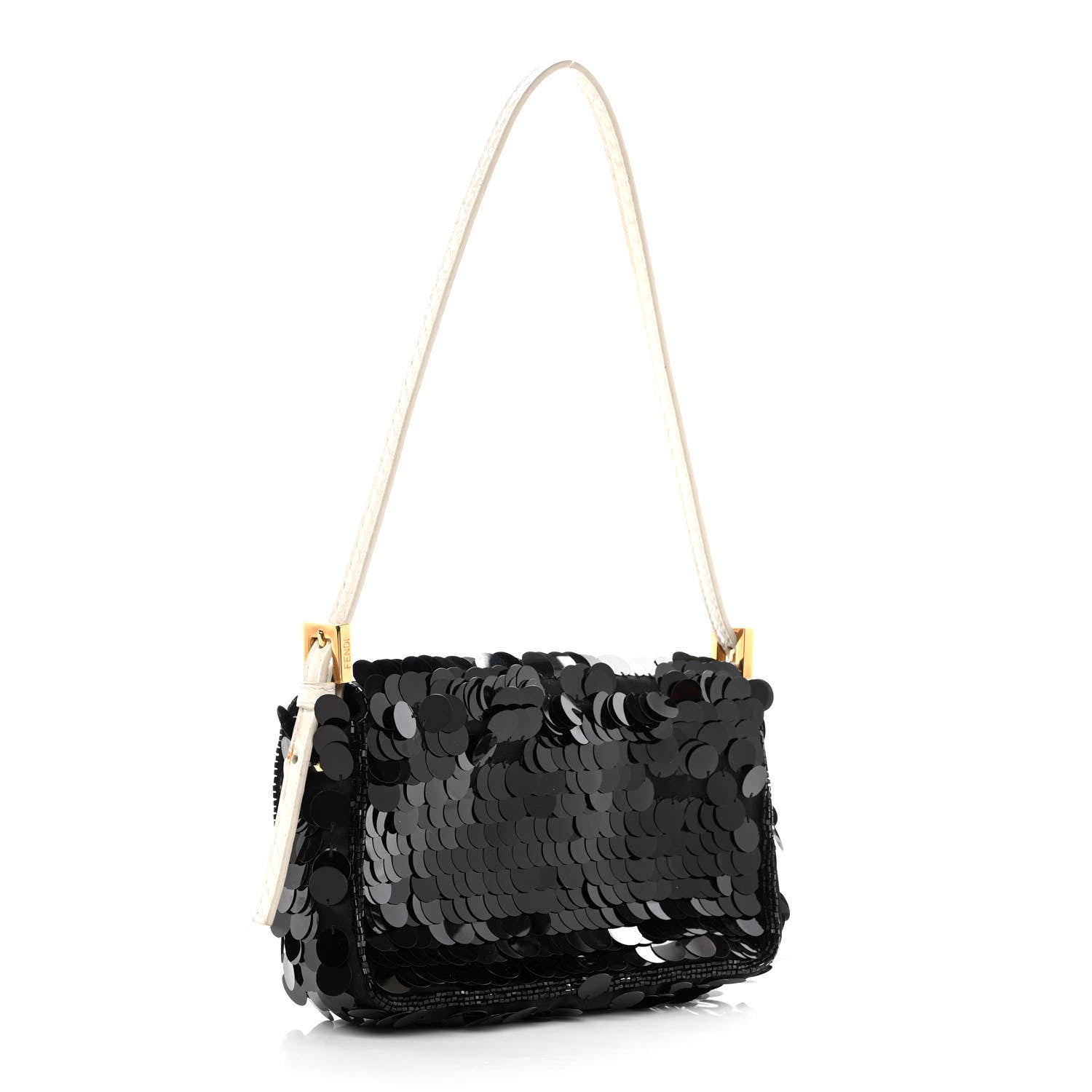 Fendi Satin Sequin Paillettes Elaphe Plexiglass Mini Baguette 1997 Black Avorio 3 of 12