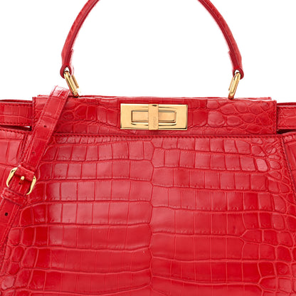 Fendi Shiny Crocodile Shiny Nappa Medium Peekaboo Iconic Satchel Red 8 of 10
