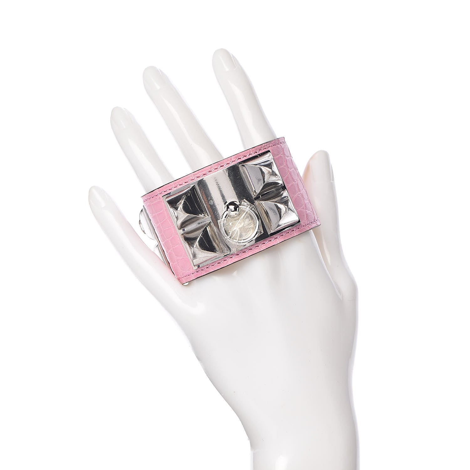 Hermes Matte Alligator Collier De Chien CDC Bracelet T1 5P Pink 2 of 6