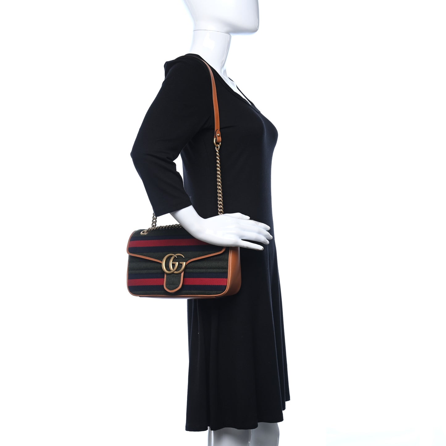 Loden Fabric Cuoio Harness Web Matelasse Horizontal Small GG Marmont Shoulder Bag Underwood Blue Red Harness Brown