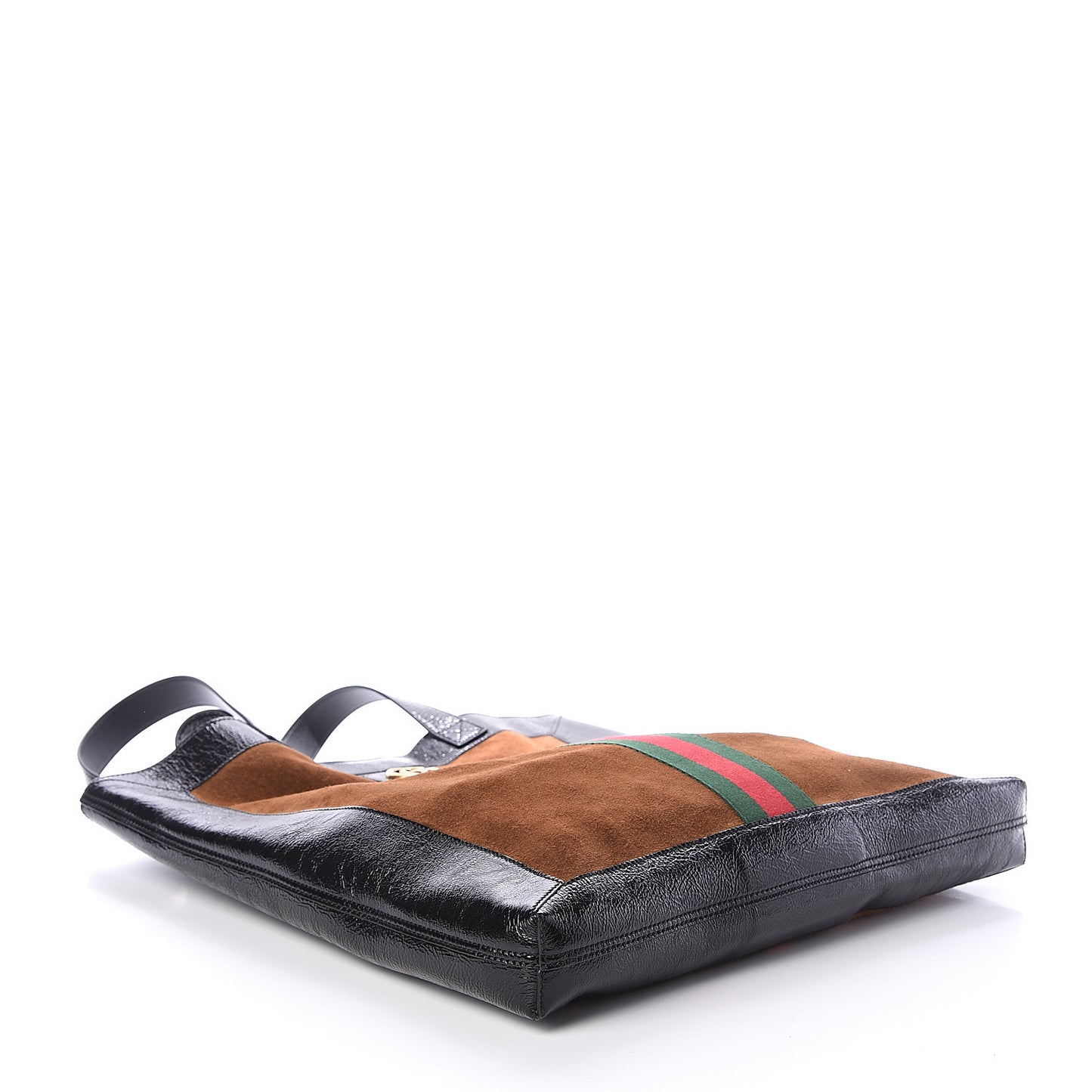 Suede Patent Web Large Ophidia Vertical Shopping Tote Nocciola Black