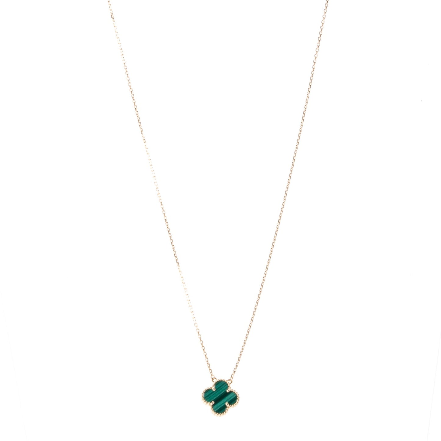 18K Yellow Gold Malachite Vintage Alhambra Pendant Necklace