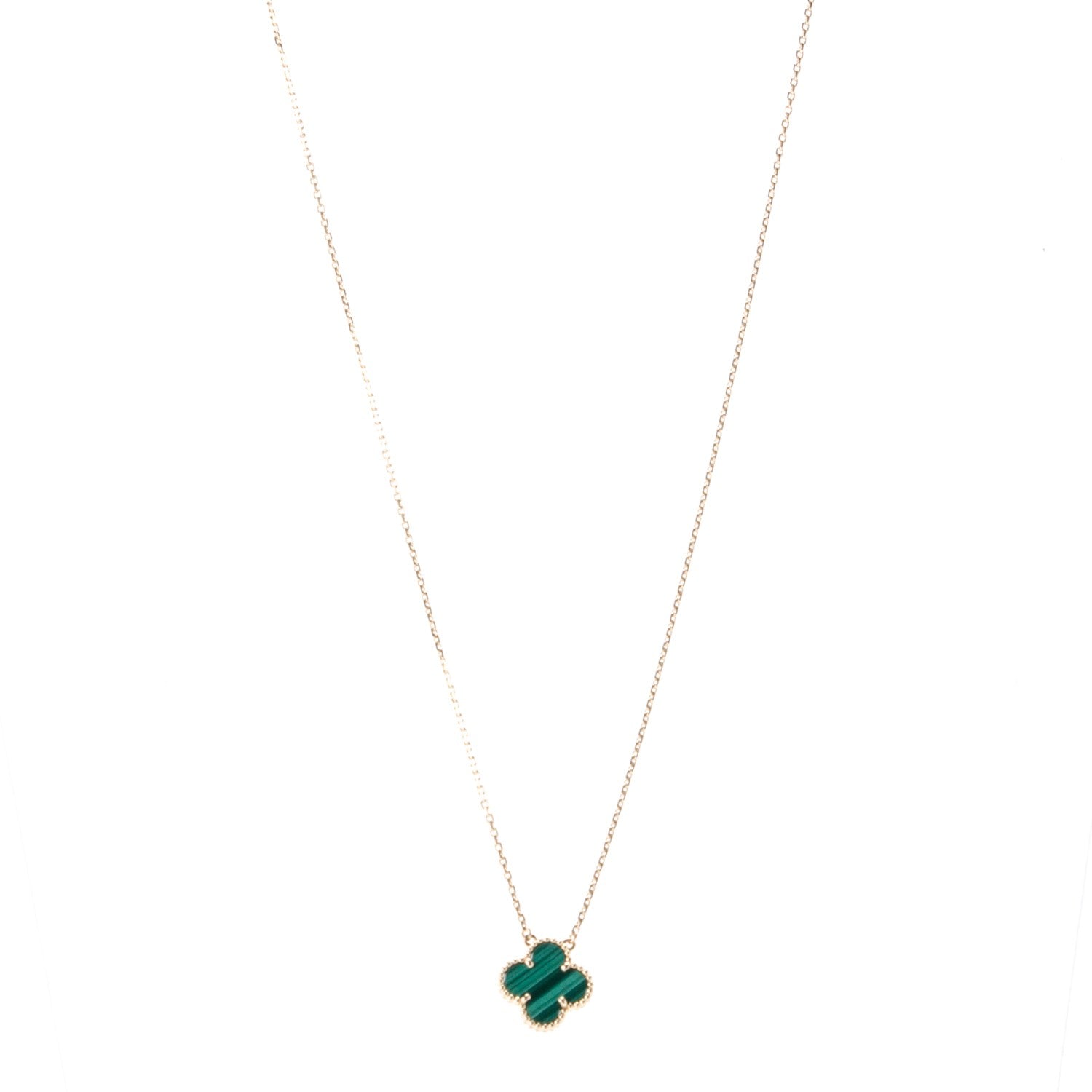 Van Cleef & Arpels 18K Yellow Gold Malachite Vintage Alhambra Pendant Necklace 1 of 5