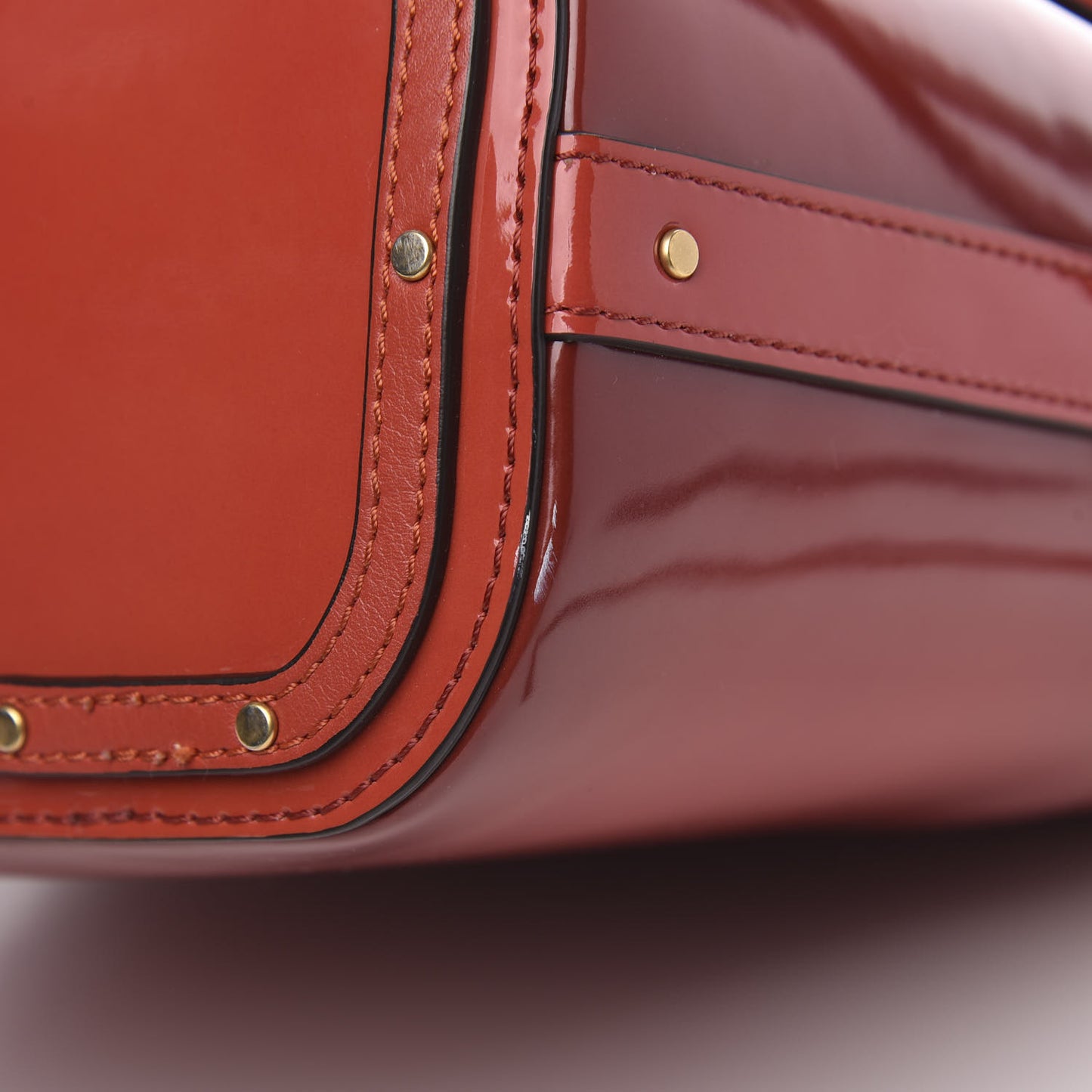 Patent Calfskin Small Roy Bucket Bag Earthy Red
