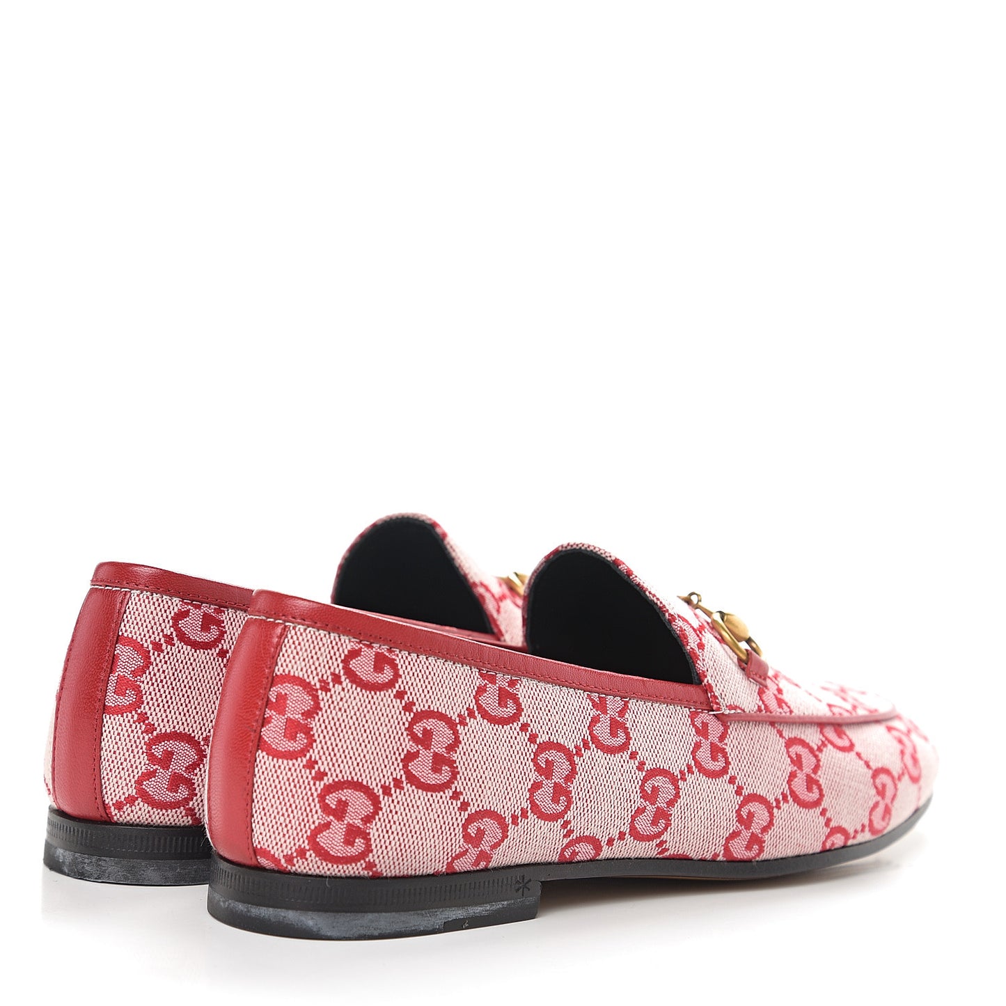 Canvas GG Monogram Horsebit Womens Jordaan Loafers 36 Gardenia Hibiscus Red