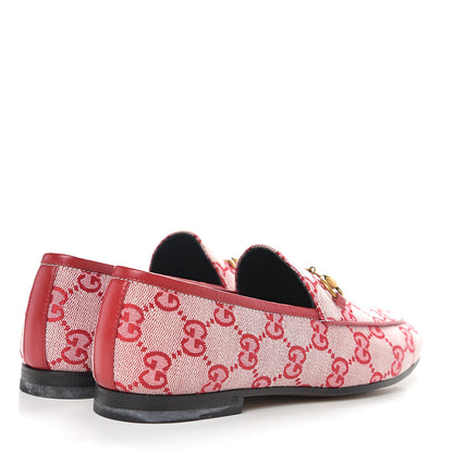 Gucci Canvas GG Monogram Horsebit Womens Jordaan Loafers 36 Gardenia Hibiscus Red 4 of 10
