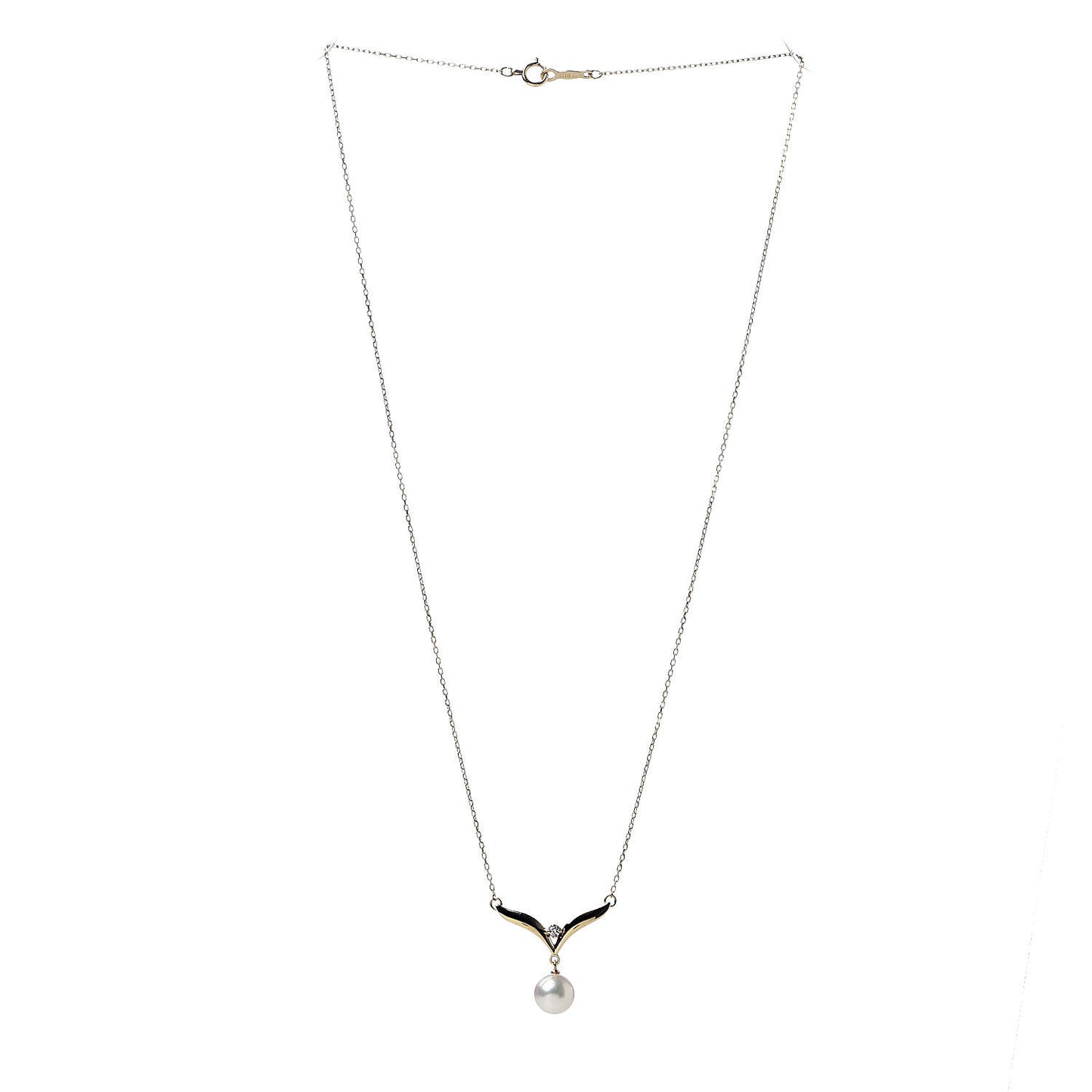 18K Yellow Gold Diamond Akoya Pearl 7.5mm Pendant Necklace