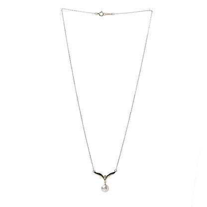 Mikimoto 18K Yellow Gold Diamond Akoya Pearl 7.5mm Pendant Necklace 3 of 7