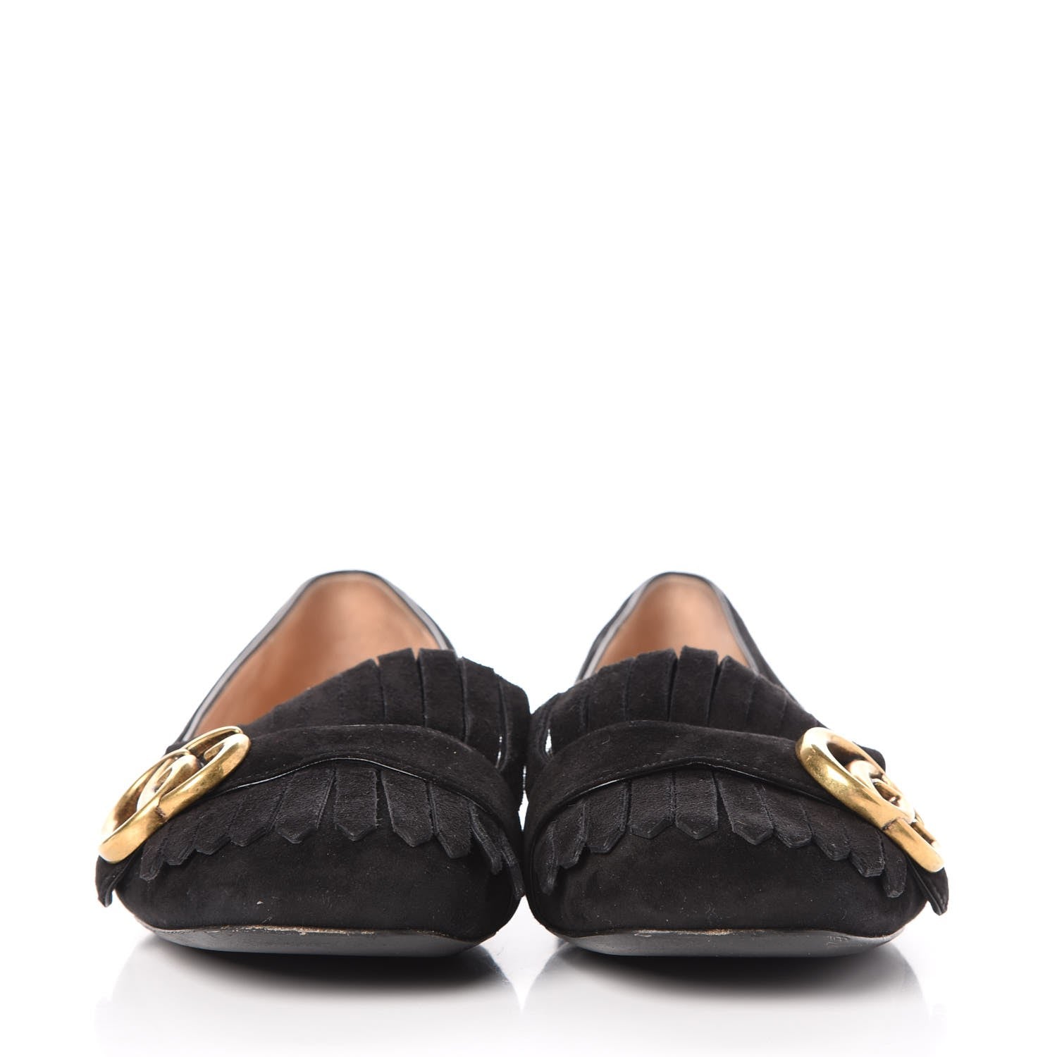 Gucci Kid Scamosciato GG Marmont Fringe Flats 36.5 Black 2 of 8