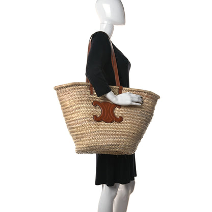 Celine Raffia Calfskin Triomphe Medium Panier Tan 2 of 9