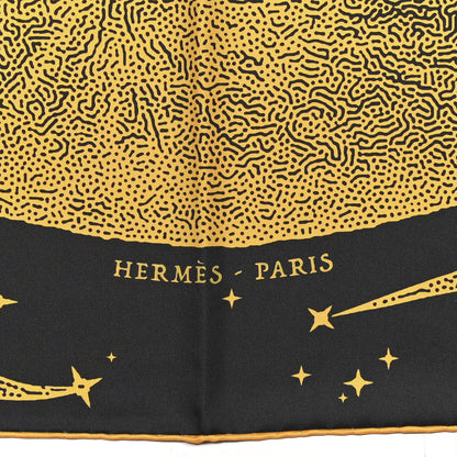 Hermes Silk Clair De Lune Double Face Scarf 90 Black Jaune D'Or Bleu 3 of 10