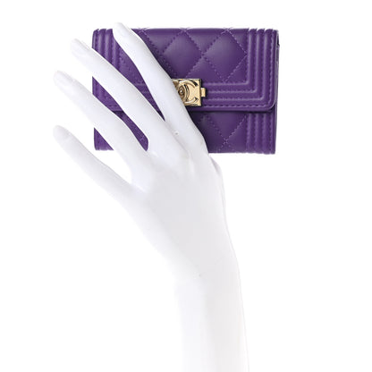 Chanel Lambskin Quilted Boy Flap Card Holder Purple 2 of 10