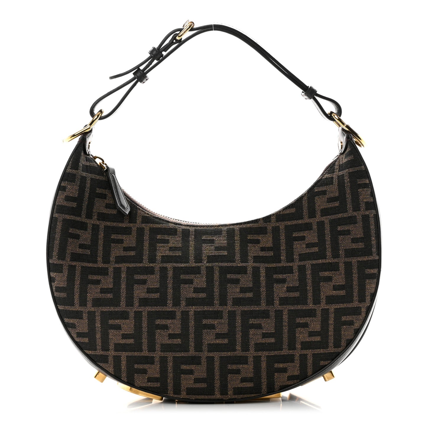 Fabric Jacquard Vitello Grace FF 1974 Small Fendigraphy Hobo Bag Tobacco Moro Ebano
