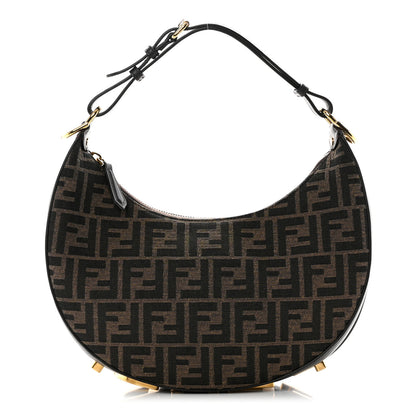Fendi Fabric Jacquard Vitello Grace FF 1974 Small Fendigraphy Hobo Bag Tobacco Moro Ebano 1 of 13