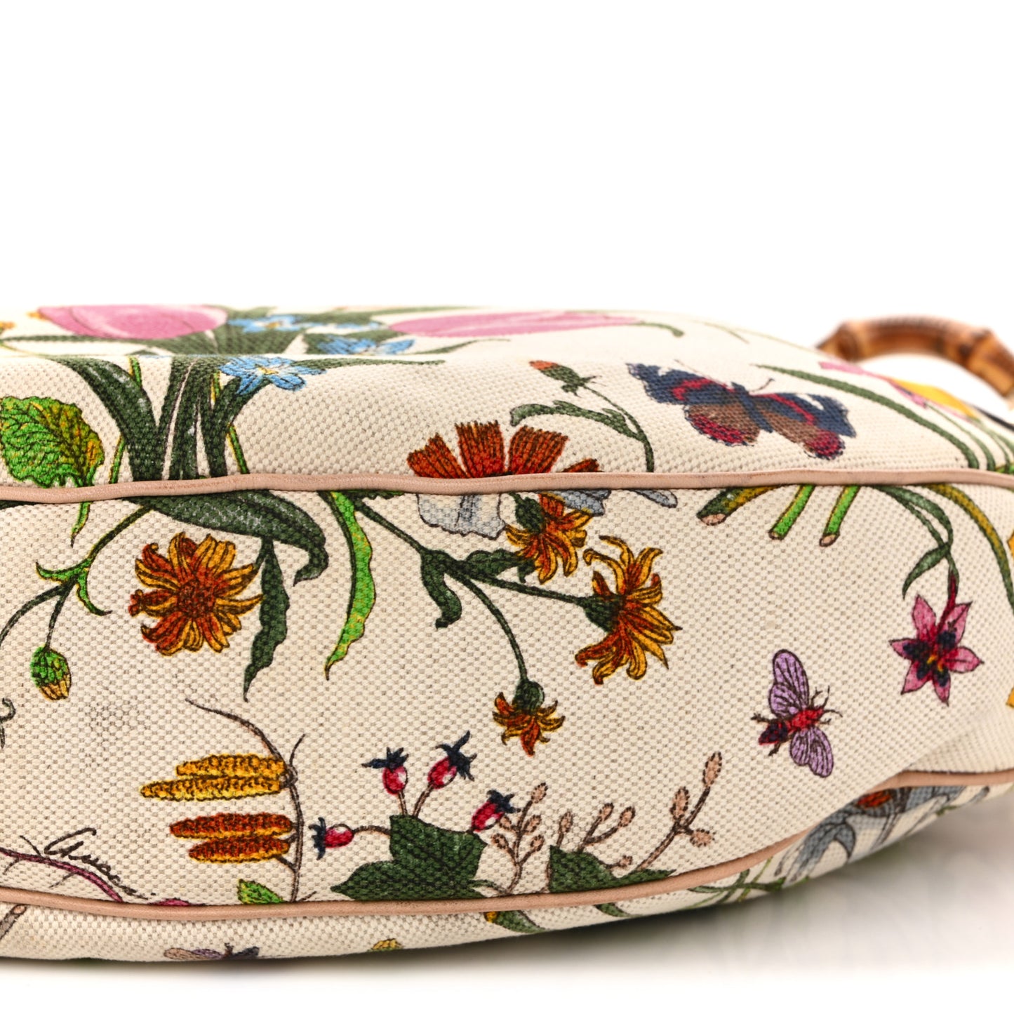 Canvas Floral Flora Bamboo Ring Hobo White