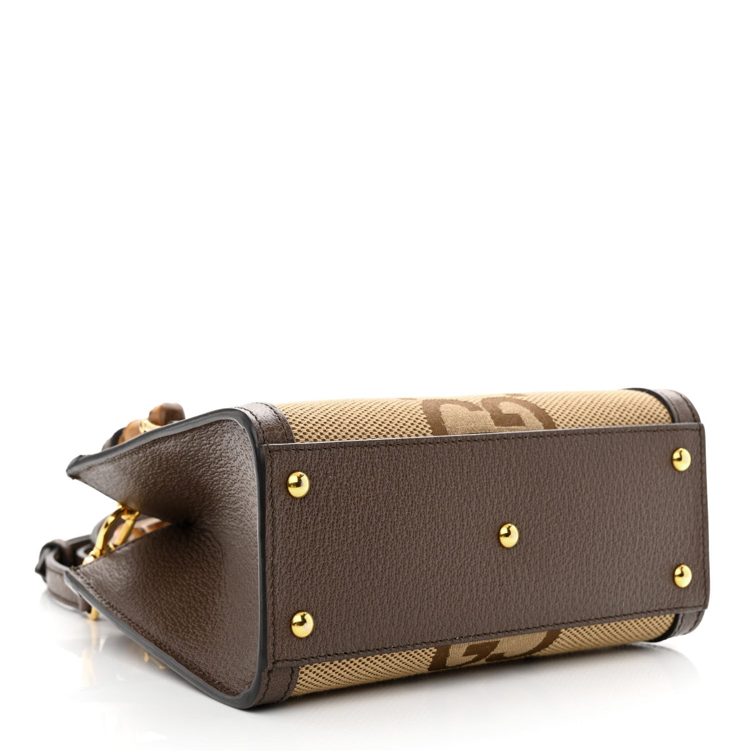 Gucci Monogram Jumbo GG Textured Dollar Calfskin Mini Diana Tote Bag Camel Ebony New Acero 4 of 11