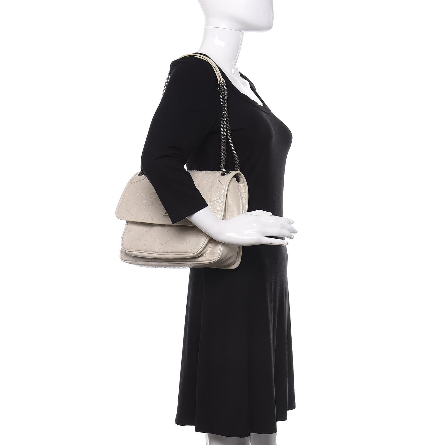 Crinkled Calfskin Matelasse Monogram Medium Niki Chain Satchel Ivory