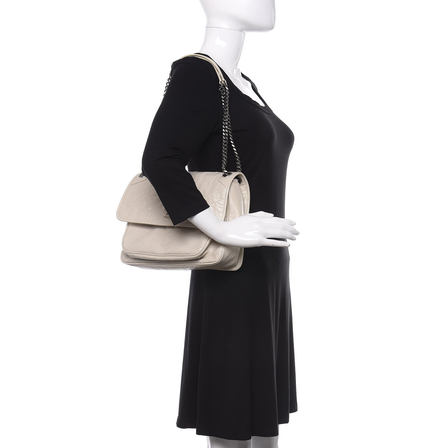 Saint Laurent Crinkled Calfskin Matelasse Monogram Medium Niki Chain Satchel Ivory 2 of 9