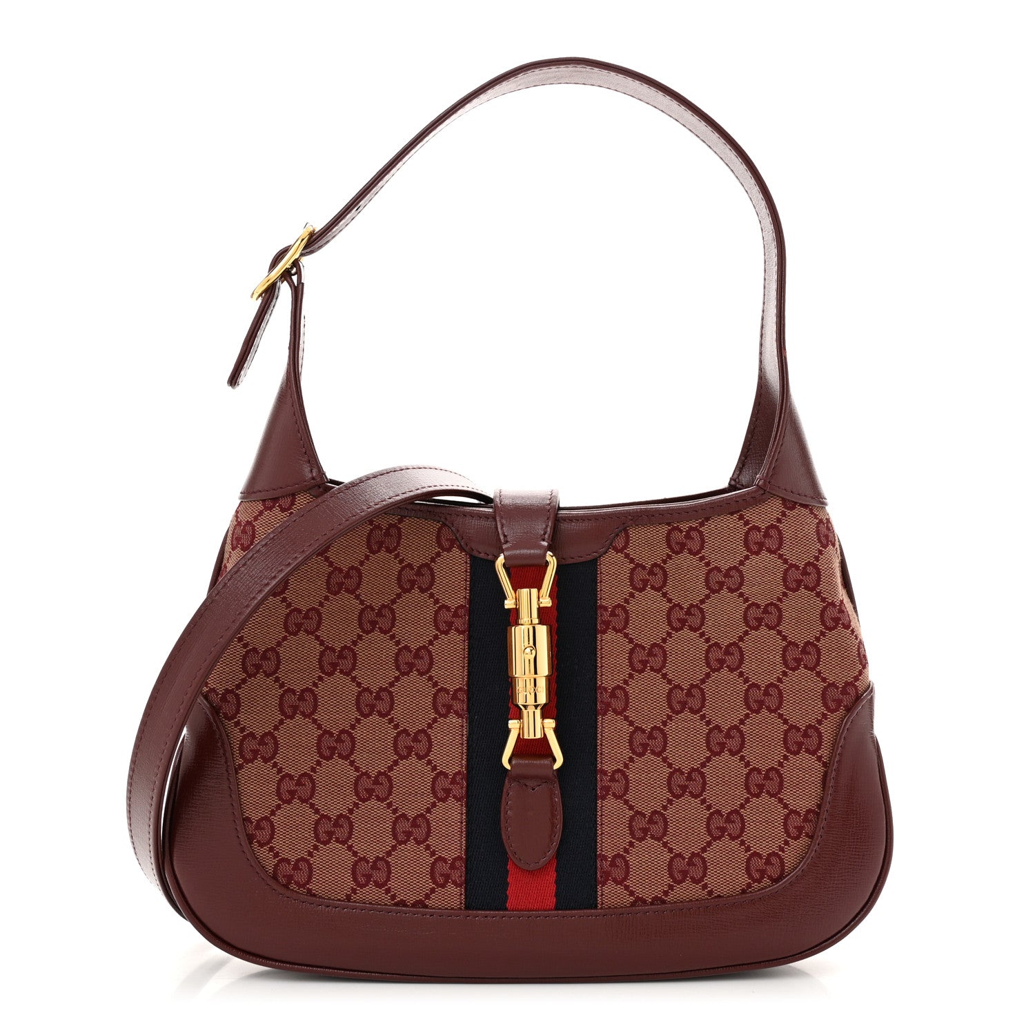 Gucci Monogram Azalea Calfskin Web Small Jackie 1961 Hobo Sahara Rubino Chardonnay 1 of 10