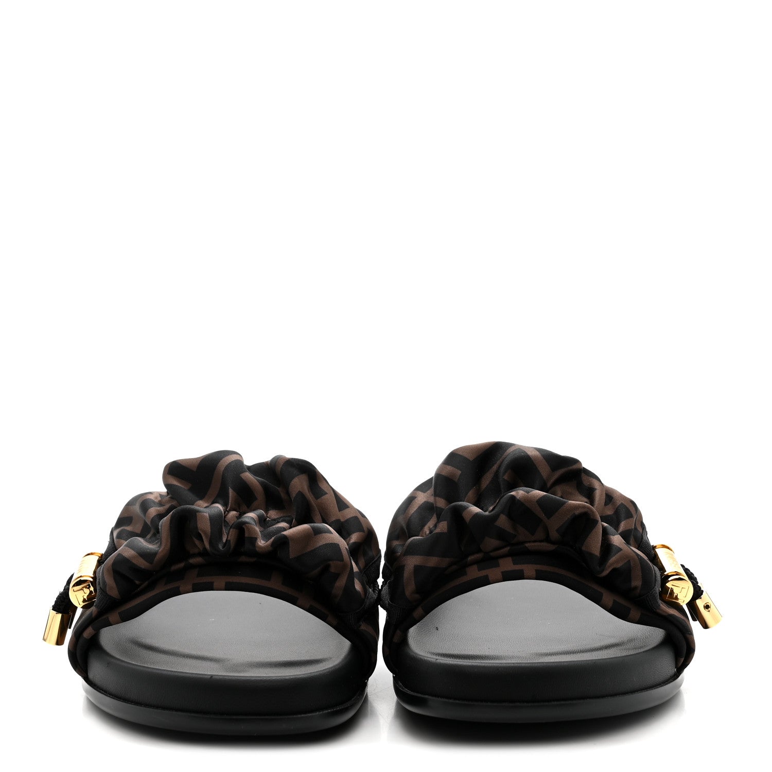 Fendi Satin FF Fendi Feel Slide Sandals 38 Tobacco Black 1877850