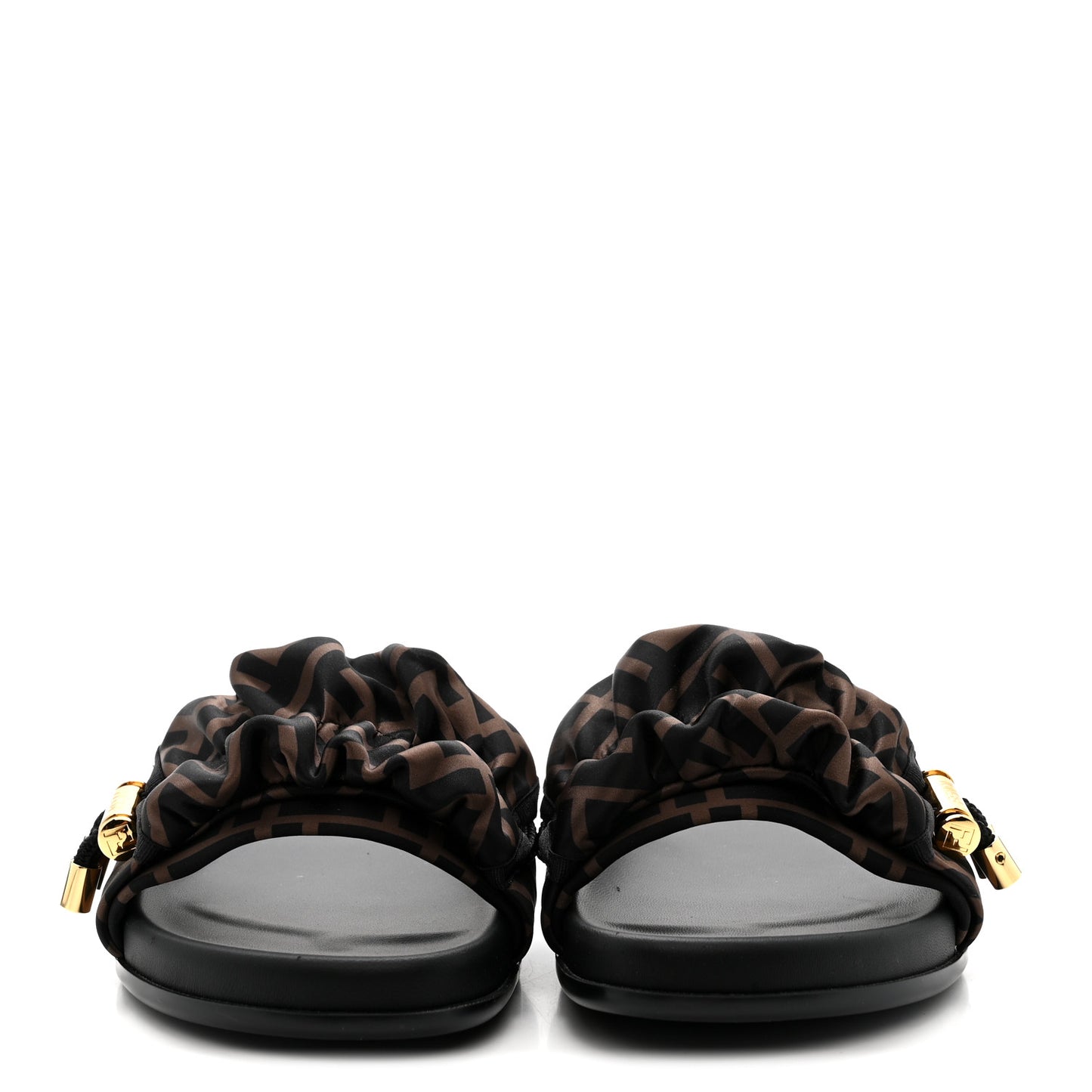 Satin FF Fendi Feel Slide Sandals 38 Tobacco Black