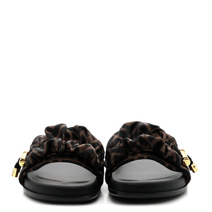 Fendi Satin FF Fendi Feel Slide Sandals 38 Tobacco Black 3 of 9