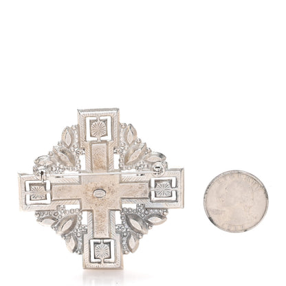 Chanel Crystal Baguette Maltese Cross Brooch Black Silver 2 of 3