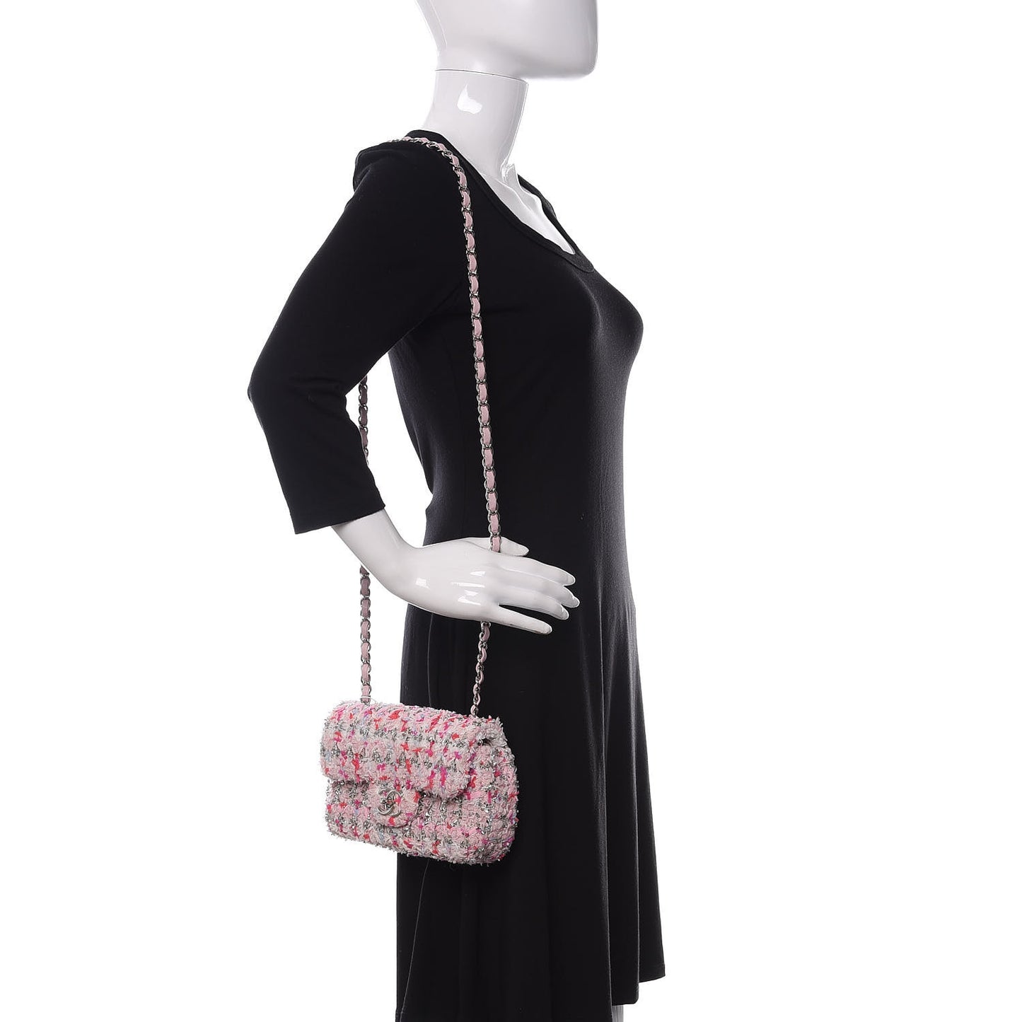 Tweed Quilted Mini Rectangular Flap Light Pink Silver Blue