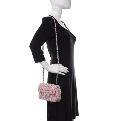 Chanel Tweed Quilted Mini Rectangular Flap Light Pink Silver Blue 2 of 11