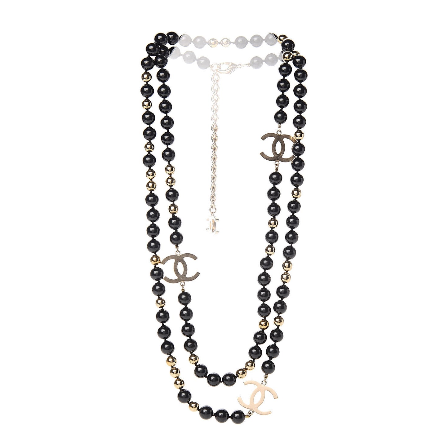Beaded CC Long Necklace Black Gold