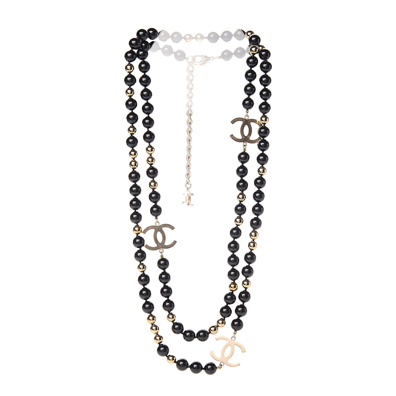 Chanel Beaded CC Long Necklace Black Gold 3 of 5