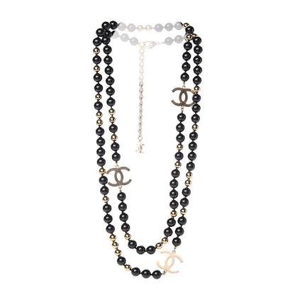 Chanel Beaded CC Long Necklace Black Gold 3 of 5