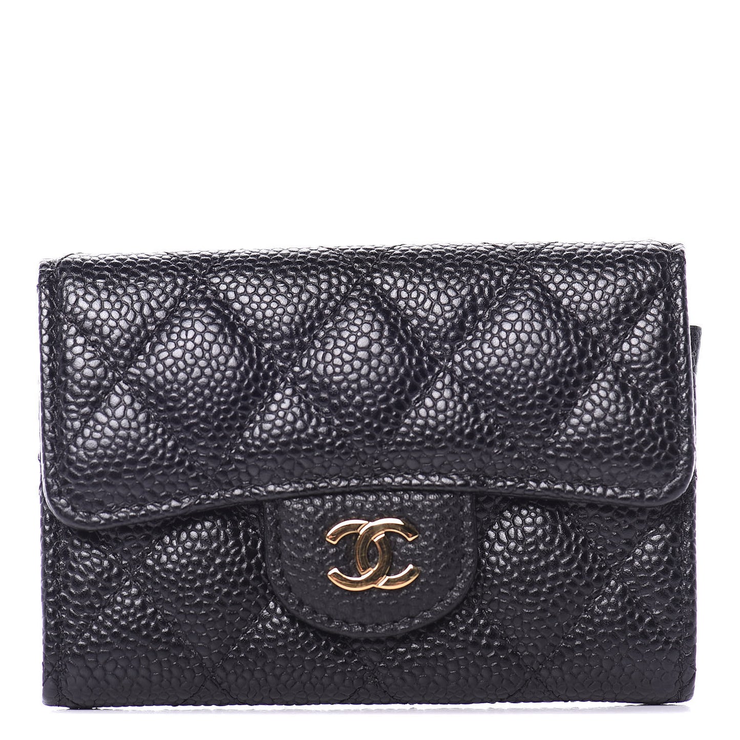 Caviar Quilted Flap Card Holder Black