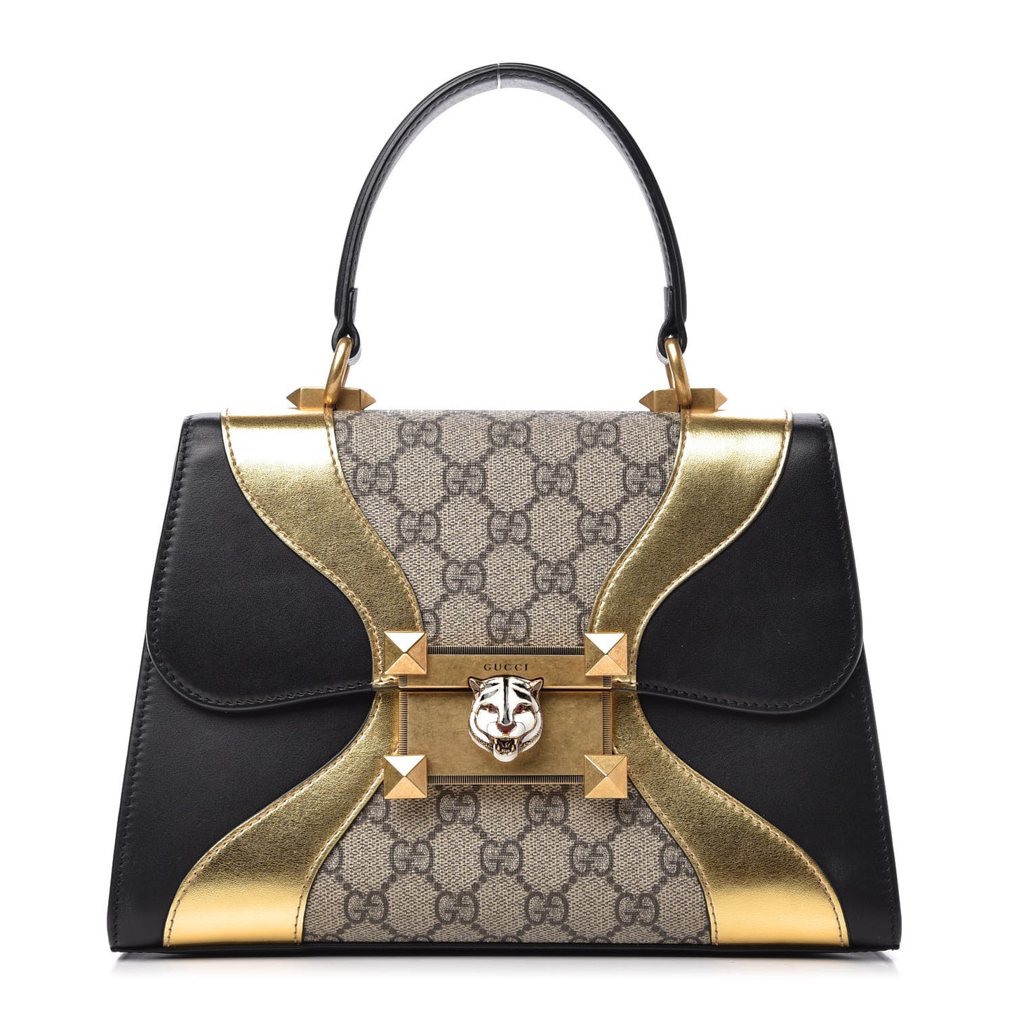 GG Supreme Monogram Small Osiride Top Handle Bag Black Gold