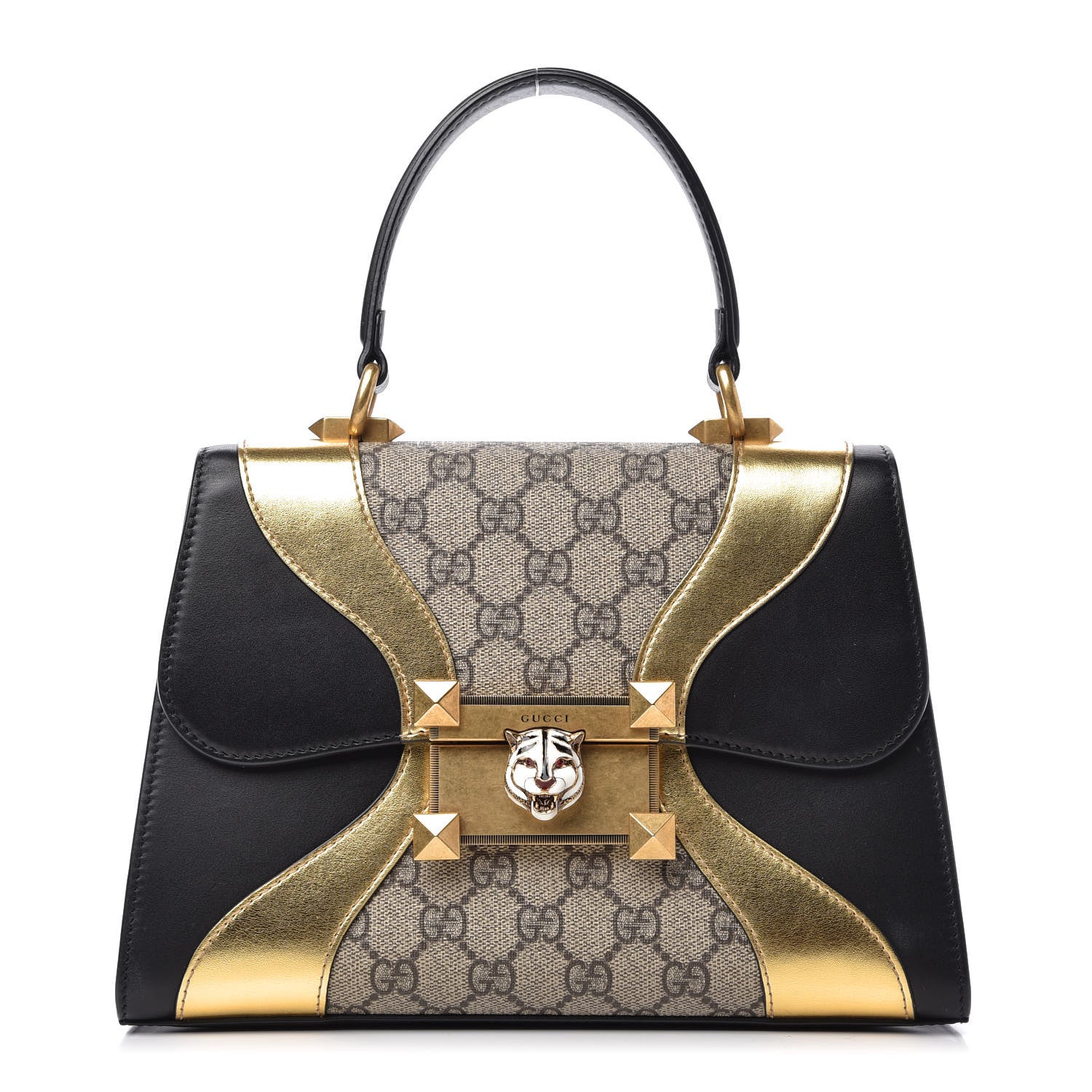 Gucci GG Supreme Monogram Small Osiride Top Handle Bag Black Gold 1 of 10