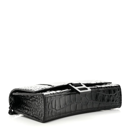 Balenciaga Shiny Calfskin Monochrome Crocodile Embossed Hourglass Chain Bag Black 4 of 9