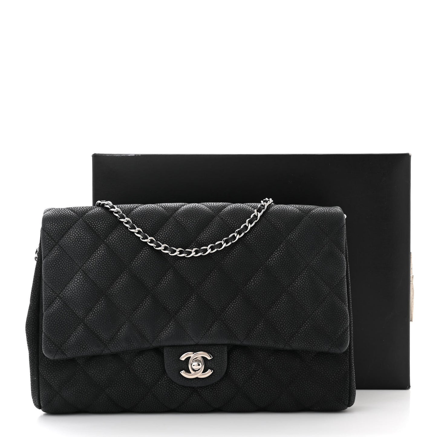 Caviar Quilted Clutch With Chain Flap Black