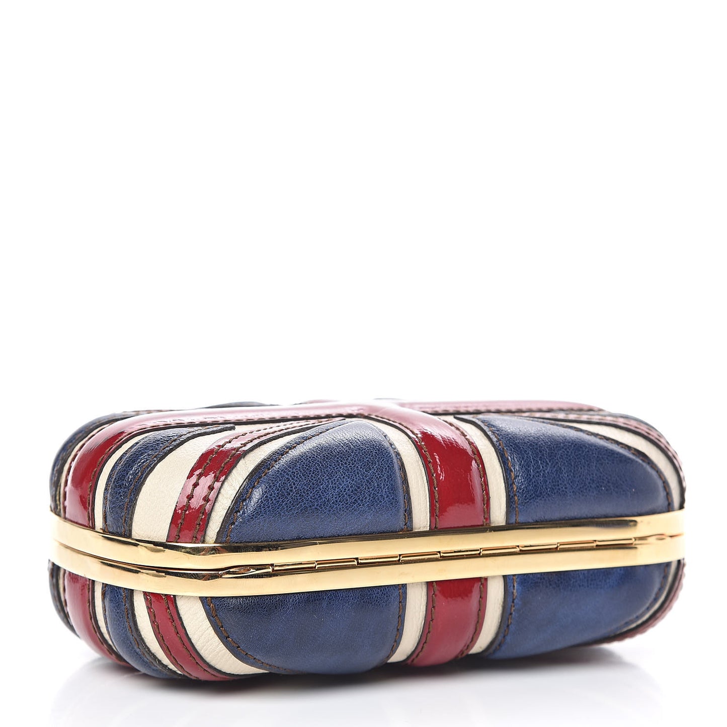 Patent Calfskin Britannia Skull Box Clutch Red Blue