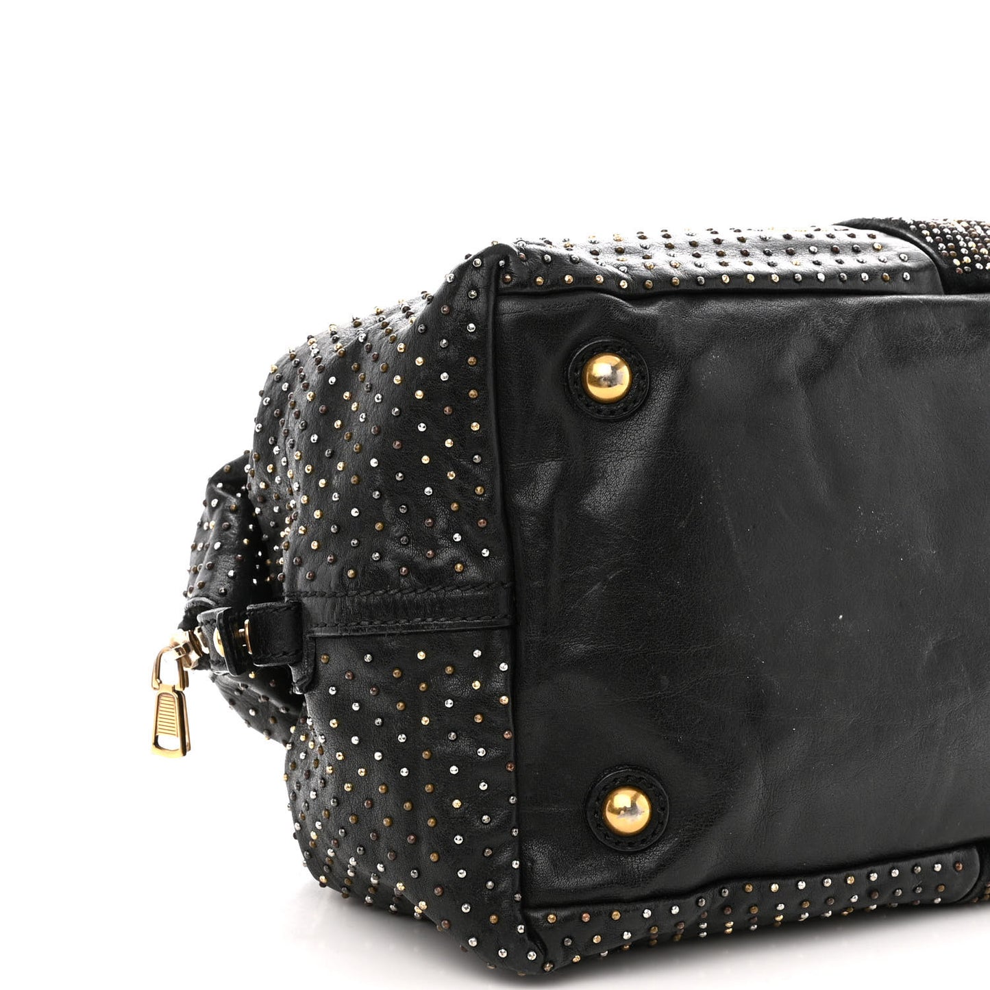 Calfskin Rock Studded Easy Sac Black