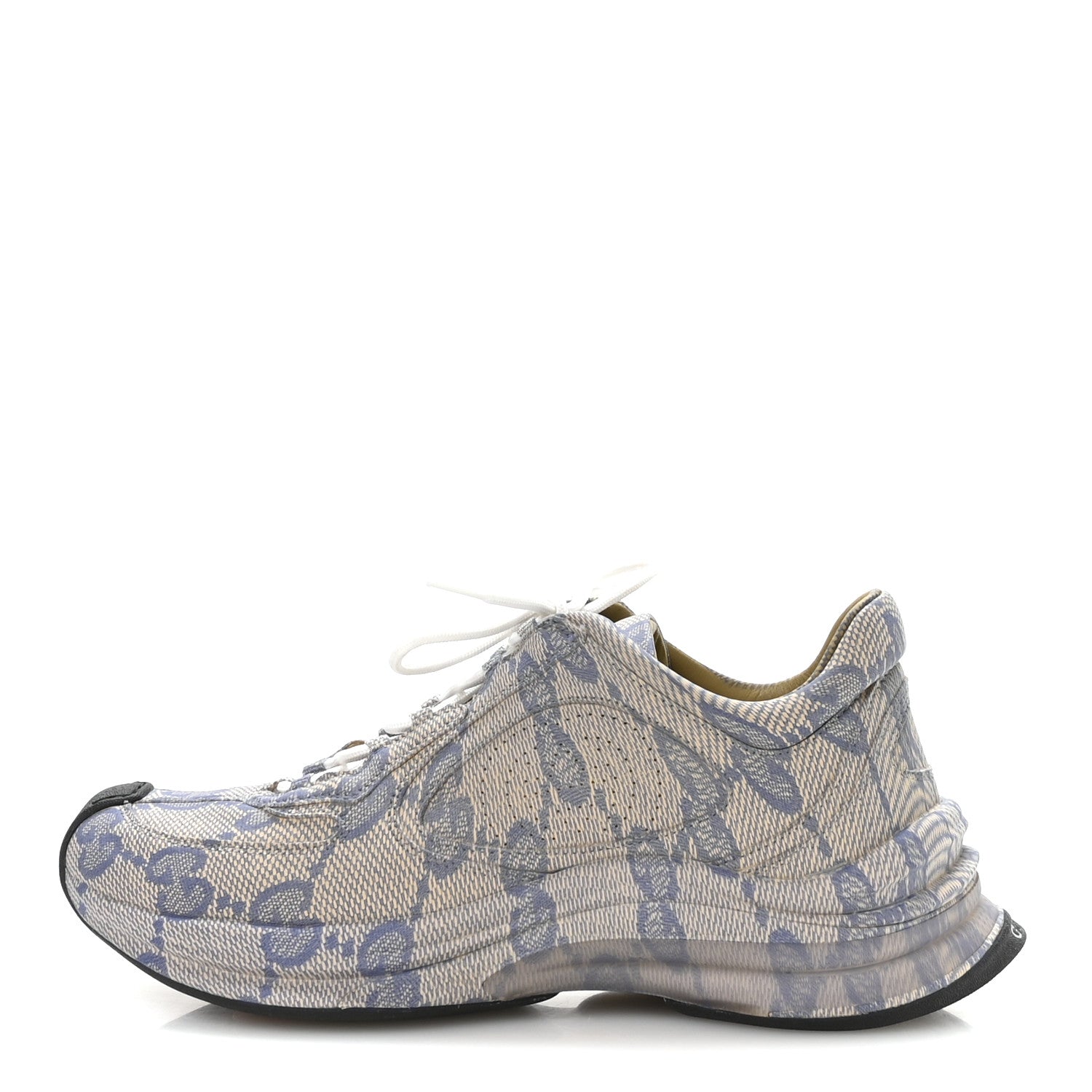Gucci Ultralight Plume Calfskin Monogram Printed Womens Gucci Run Sneakers 37 Beige Blue 1 of 9