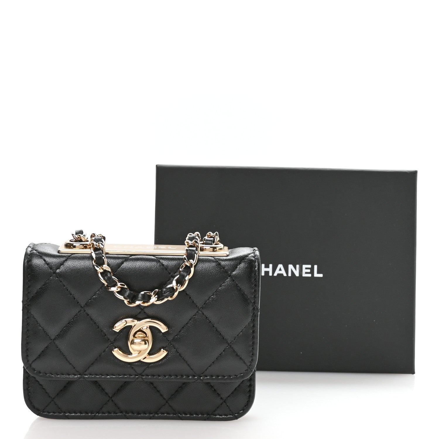 Chanel Lambskin Quilted Trendy CC Card Holder On Chain Black 22 of 23