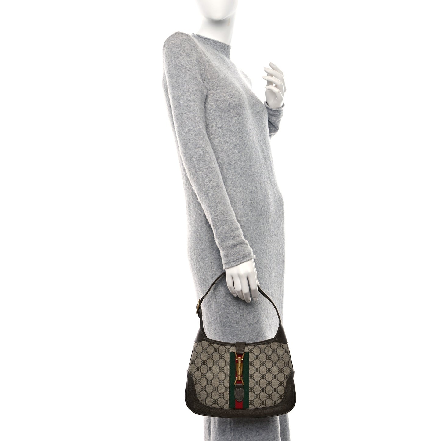 X BALENCIAGA BB Supreme Monogram Calfskin Web Small Jackie 1961 Hobo Beige Ebony