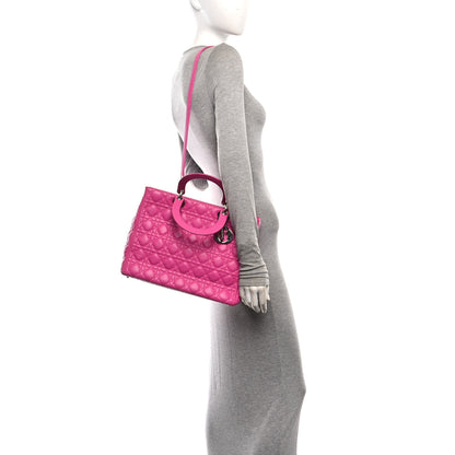 Christian Dior Lambskin Cannage Large Lady Dior Fuchsia Fuchsia 2 of 10