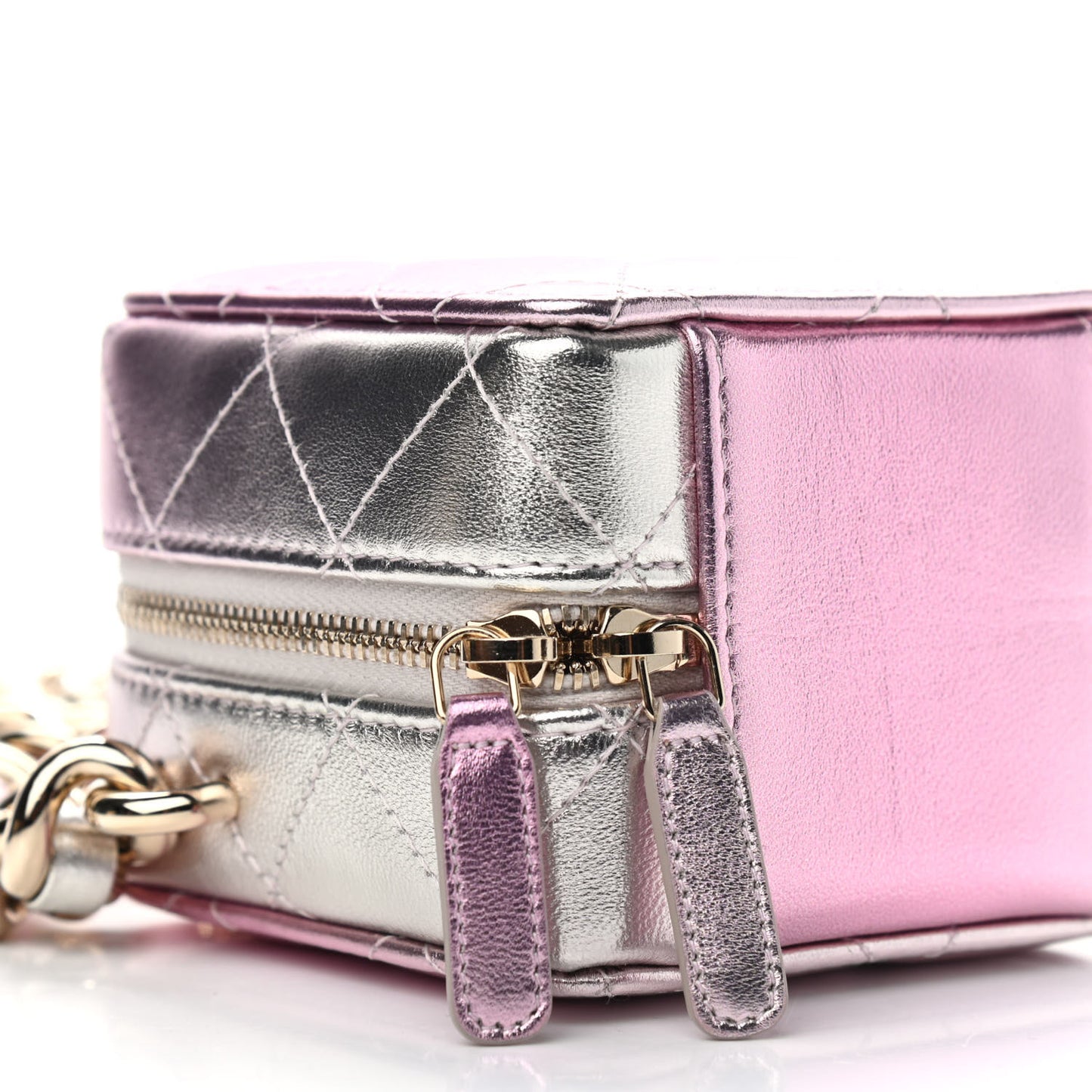 Gradient Metallic Lambskin Quilted Like A Wallet Clutch With Chain Gold Pink
