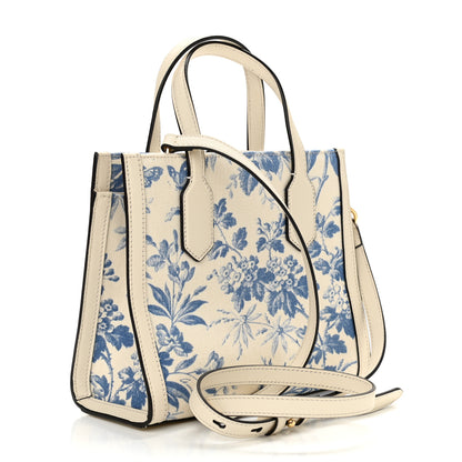 Gucci Canvas Herbarium Print Ribbon Top Handle Bag Blue 3 of 12