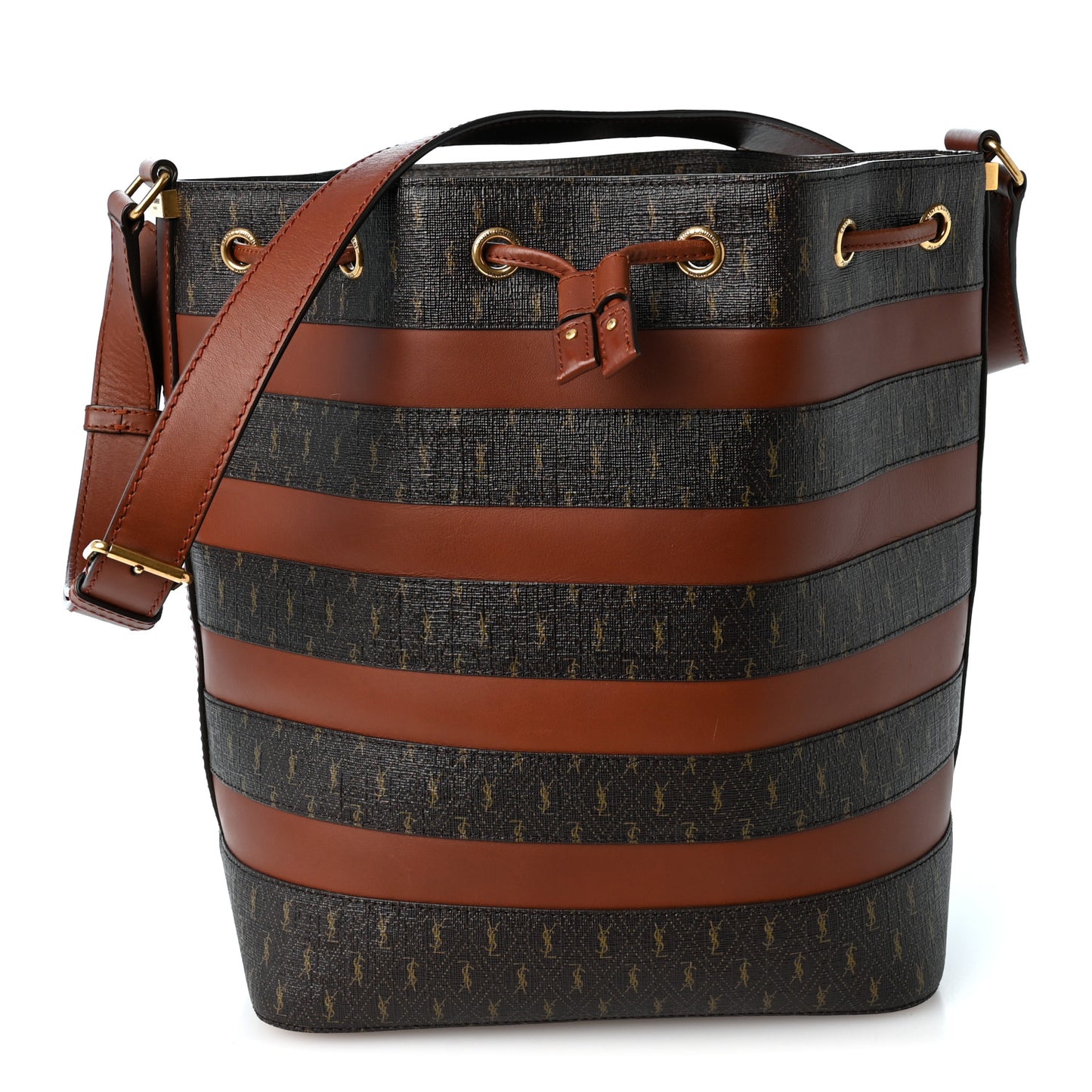 Canvas Smooth Calfskin Le Monogramme Striped Bucket Bag Brown