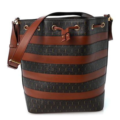 Saint Laurent Canvas Smooth Calfskin Le Monogramme Striped Bucket Bag Brown 1 of 11